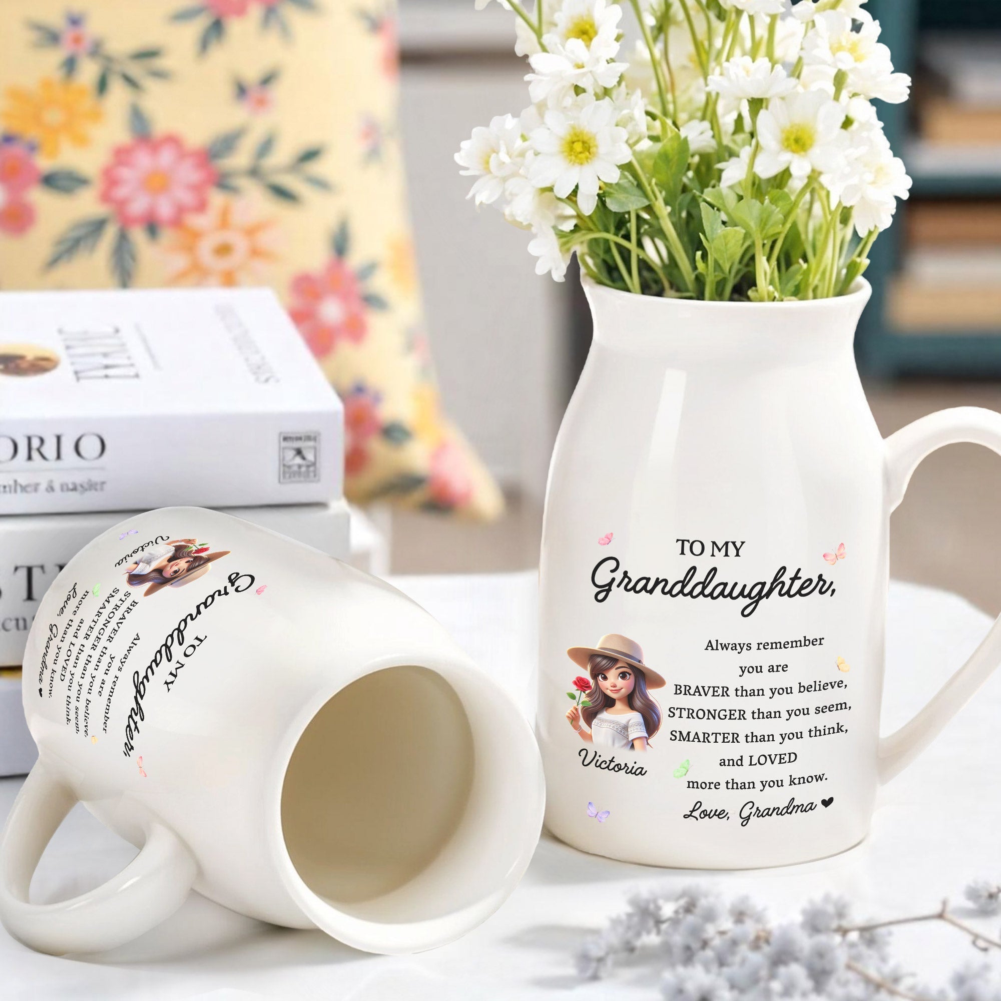 Braver, Stronger, Smarter, Loved Granddaughter Inspirational Message - Personalized Ceramic Flower Vase