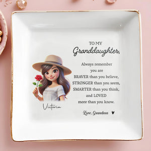 Braver Stronger Smarter Loved Quote For Granddaughter - Personalized Custom Jewelry Dish - GDT034_SCRD