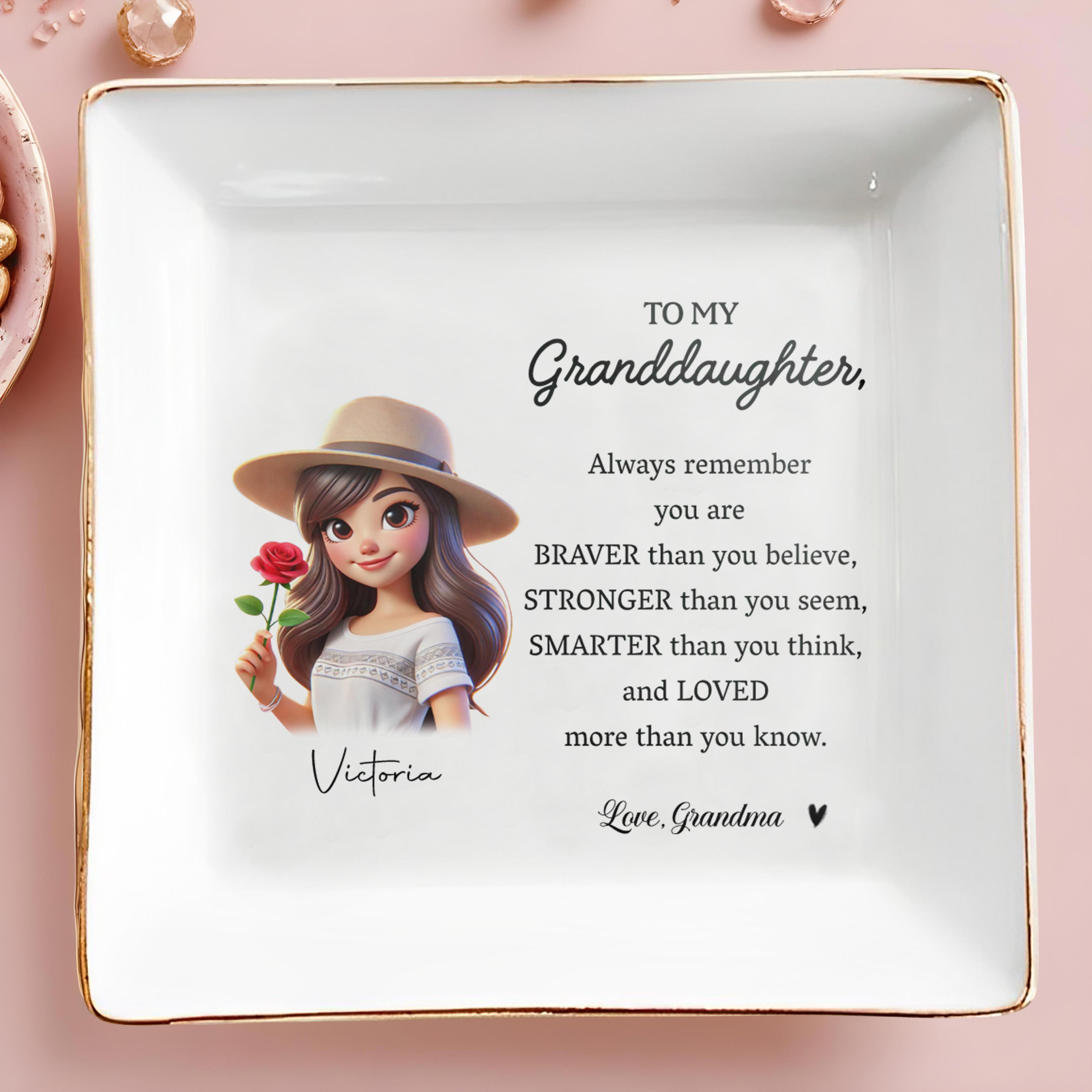 Braver Stronger Smarter Loved Quote For Granddaughter - Personalized Custom Jewelry Dish - GDT034_SCRD