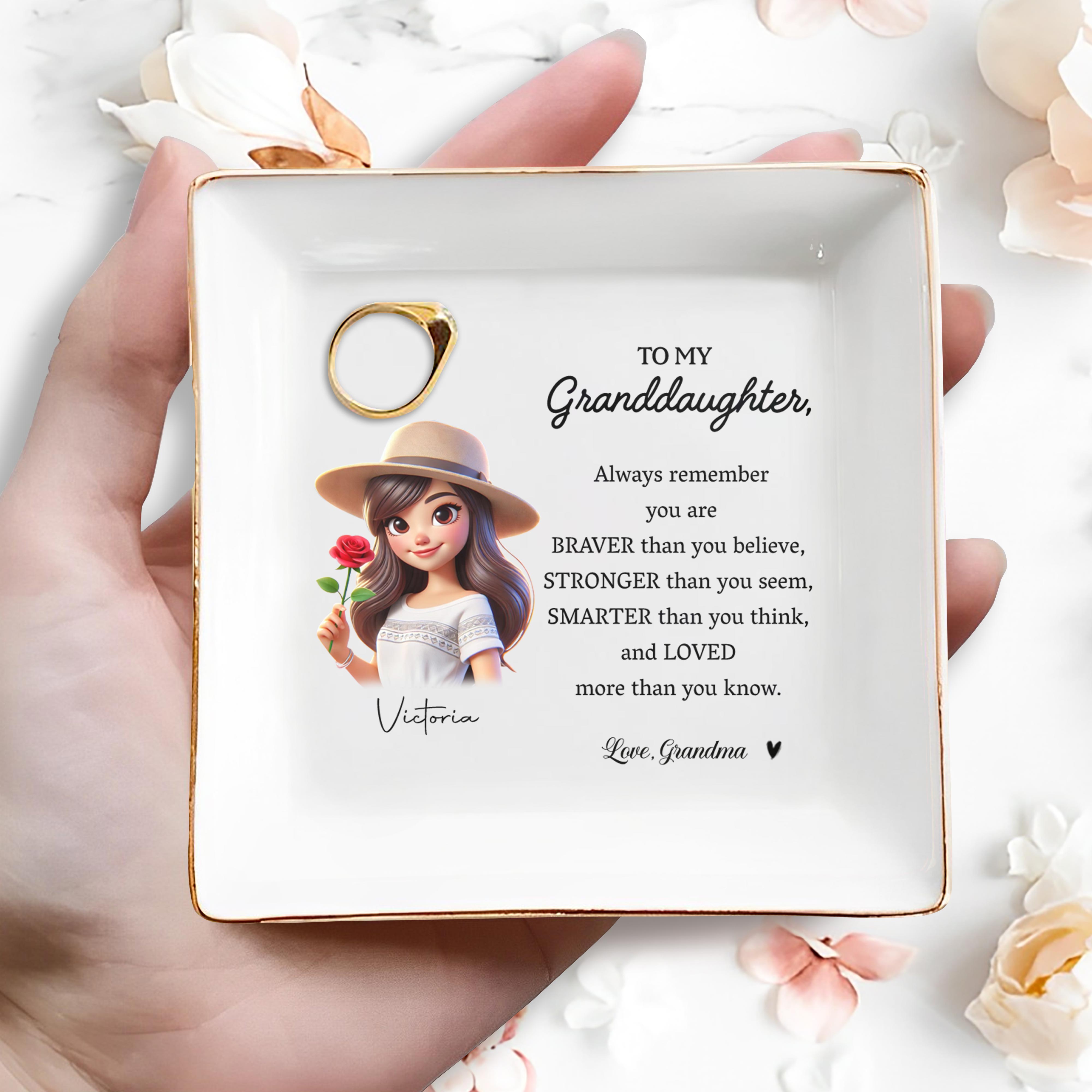 Braver Stronger Smarter Loved Quote For Granddaughter - Personalized Custom Jewelry Dish - GDT034_SCRD