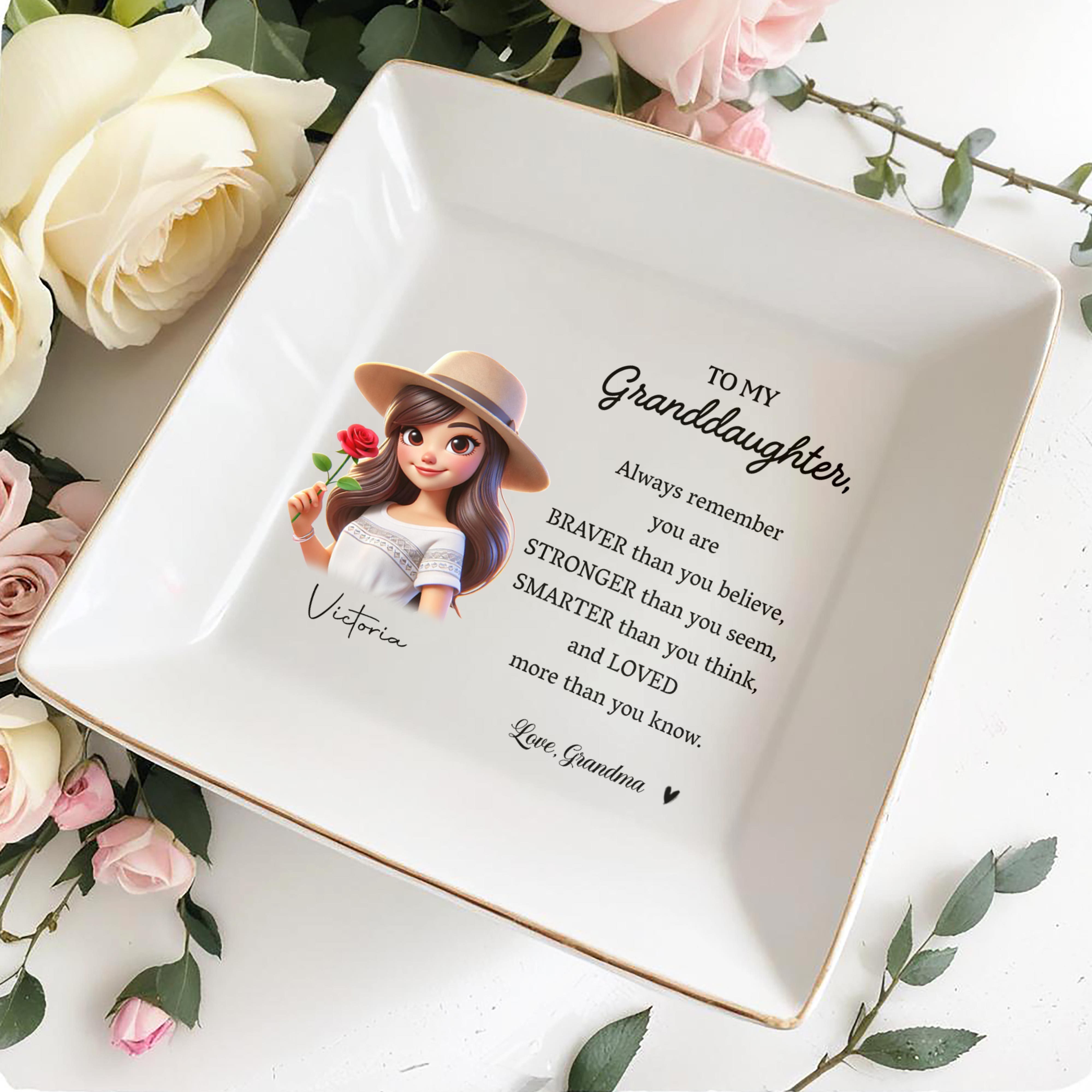 Braver Stronger Smarter Loved Quote For Granddaughter - Personalized Custom Jewelry Dish - GDT034_SCRD