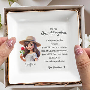 Braver Stronger Smarter Loved Quote For Granddaughter - Personalized Custom Jewelry Dish - GDT034_SCRD