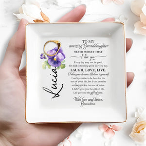 Love And Encouragement Jewelry Dish For Granddaughter - Personalized Custom Jewelry Dish - GDT039_SCRD