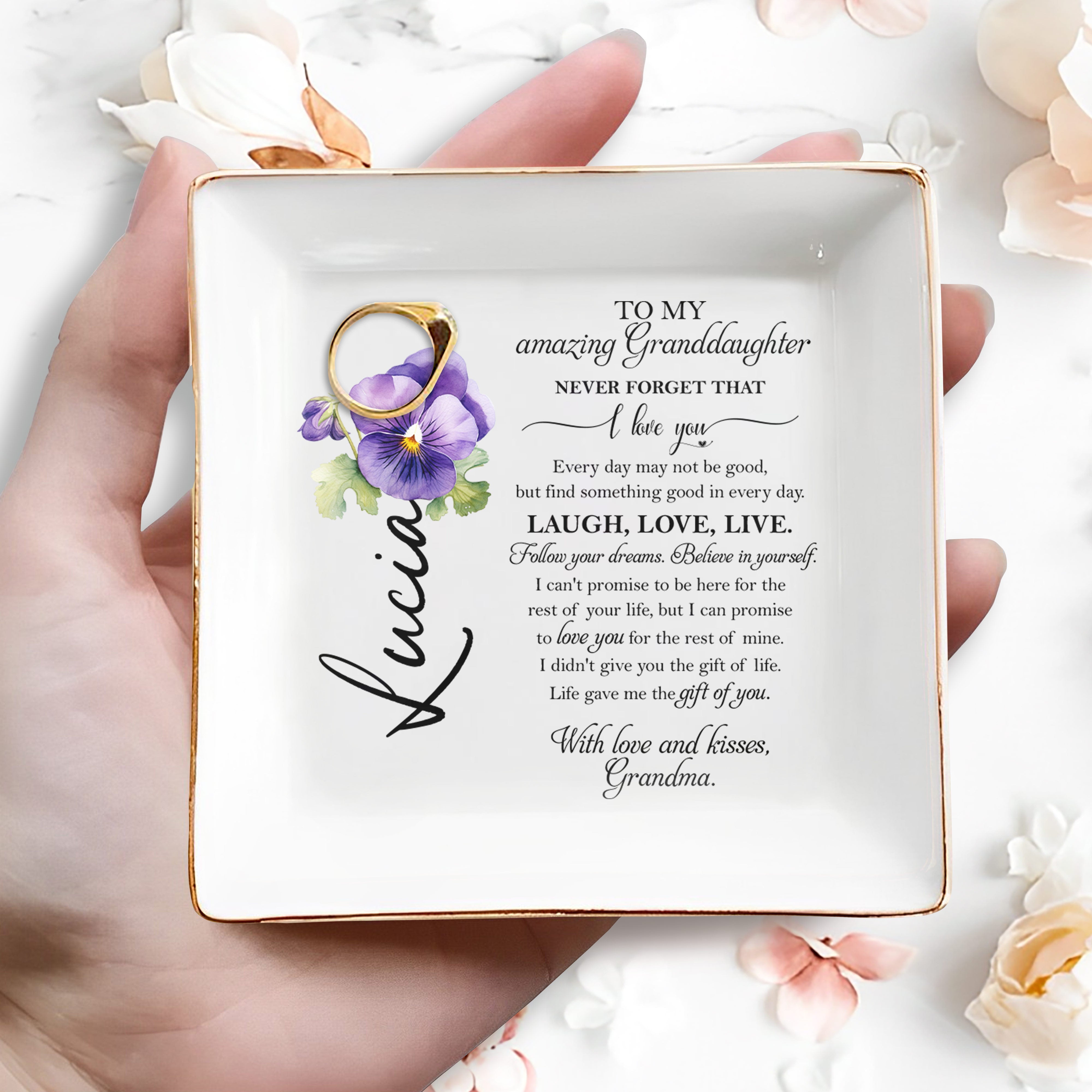 Love And Encouragement Jewelry Dish For Granddaughter - Personalized Custom Jewelry Dish - GDT039_SCRD