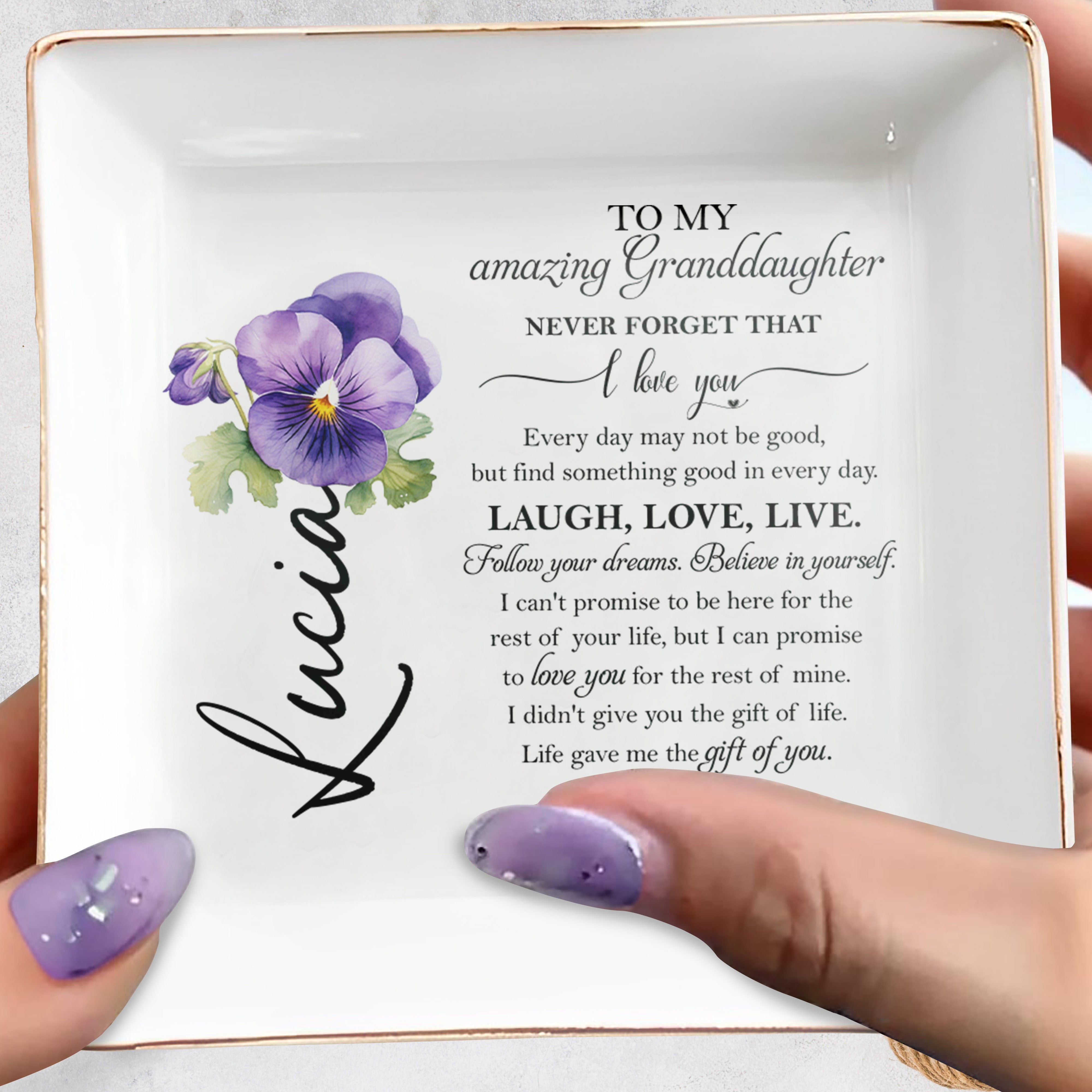 Love And Encouragement Jewelry Dish For Granddaughter - Personalized Custom Jewelry Dish - GDT039_SCRD