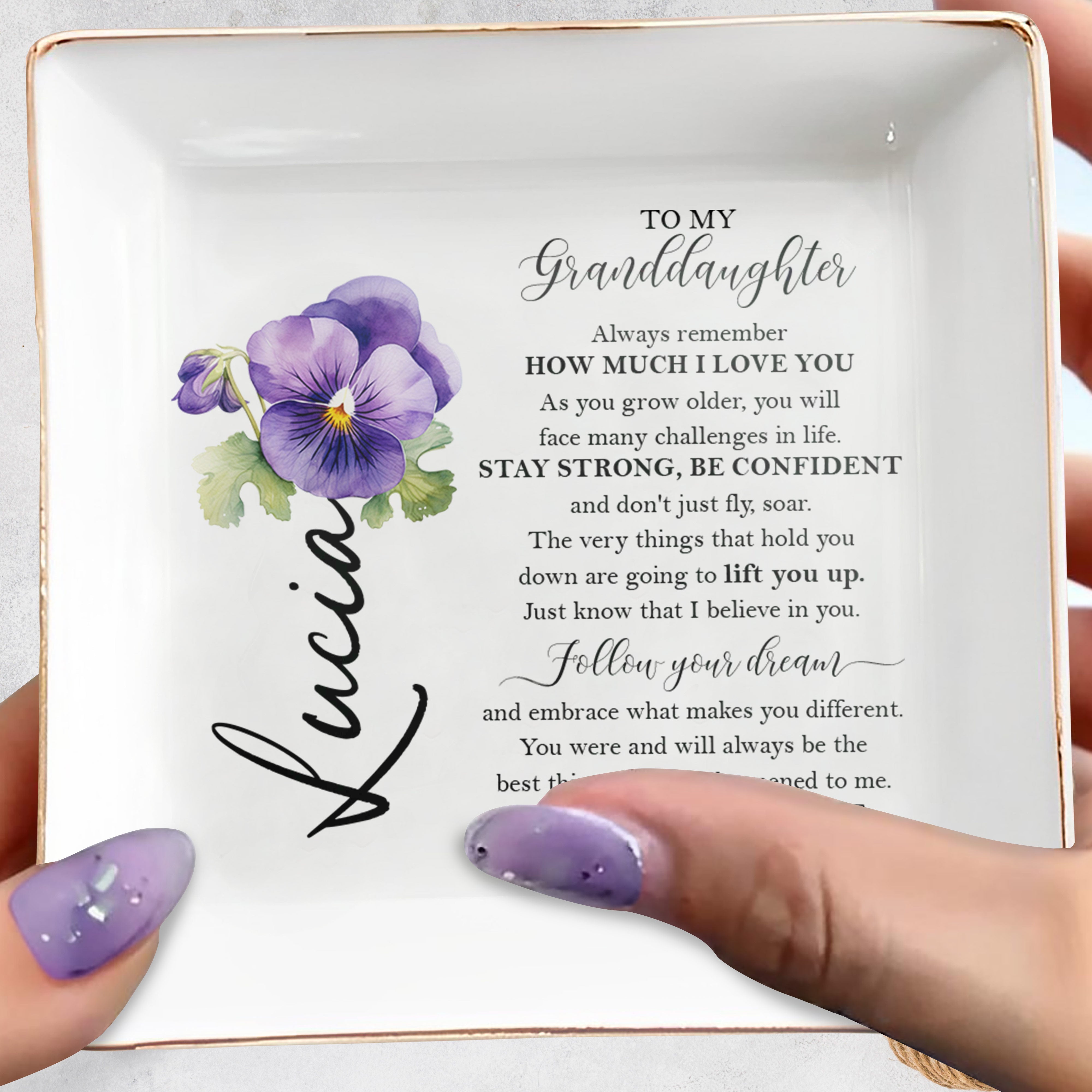 Love You, Stay Strong, Follow Your Dream Jewelry Dish - Personalized Custom Jewelry Dish - GDT041_SCRD