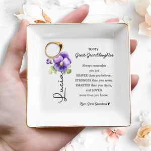 Braver, Stronger, Smarter, Loved Great Granddaughter Gift - Personalized Custom Jewelry Dish - GDT044_SCRD