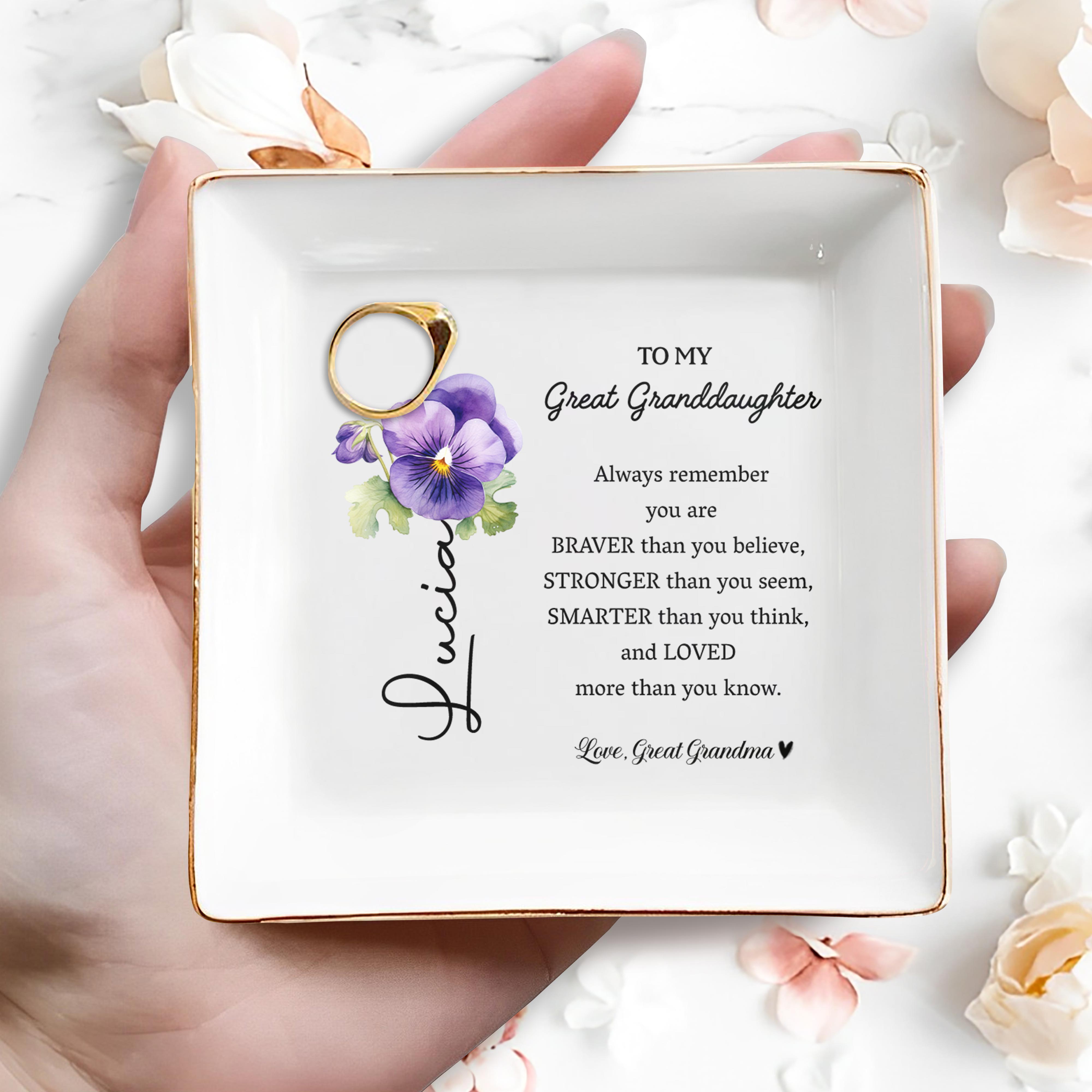 Braver, Stronger, Smarter, Loved Great Granddaughter Gift - Personalized Custom Jewelry Dish - GDT044_SCRD