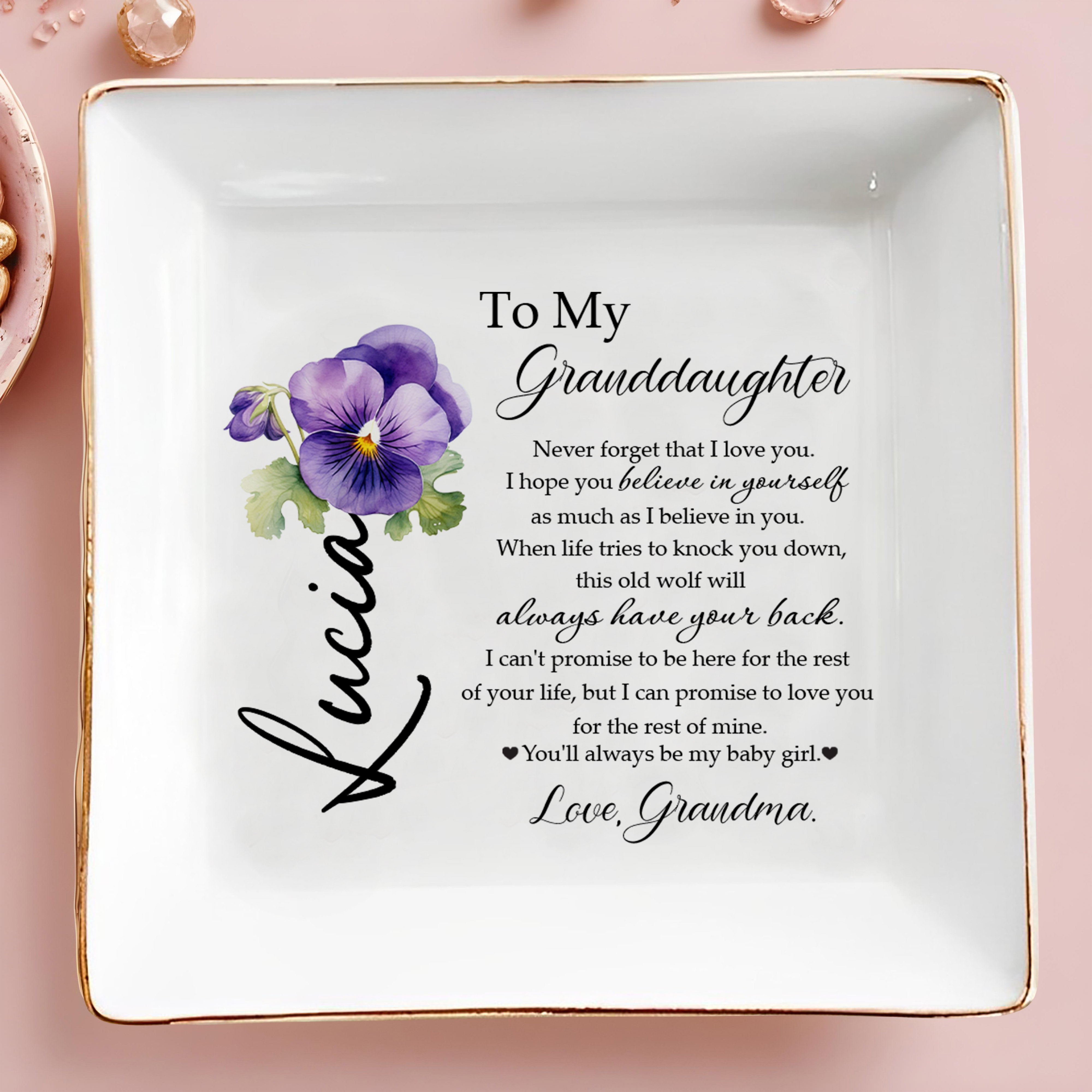 Granddaughter Always My Baby Girl Love Grandma With Pansy Flower - Personalized Custom Jewelry Dish - GDT045_SCRD