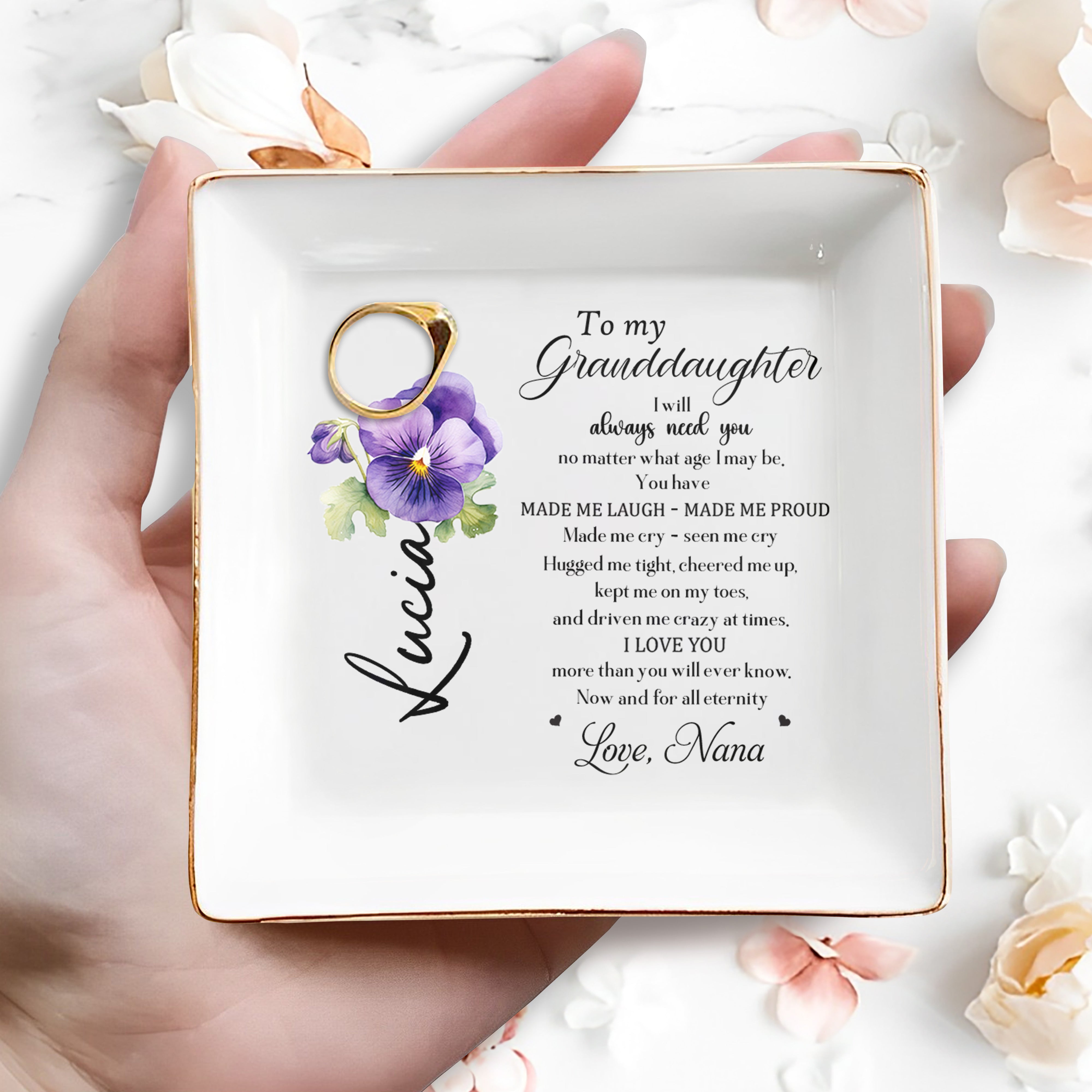 Granddaughter Love and Eternal Bond Custom Gift - Personalized Custom Jewelry Dish - GDT054_SCRD