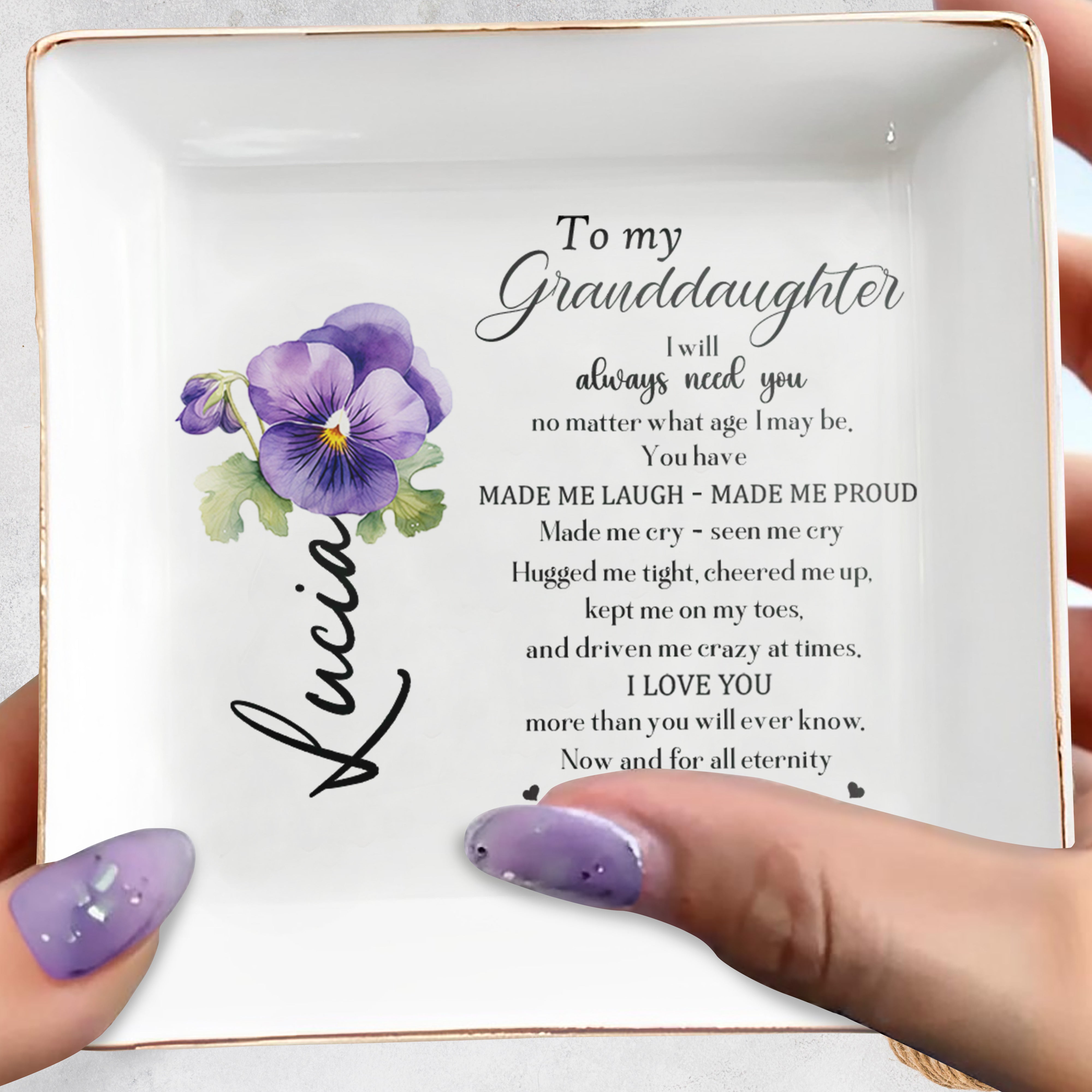Granddaughter Love and Eternal Bond Custom Gift - Personalized Custom Jewelry Dish - GDT054_SCRD