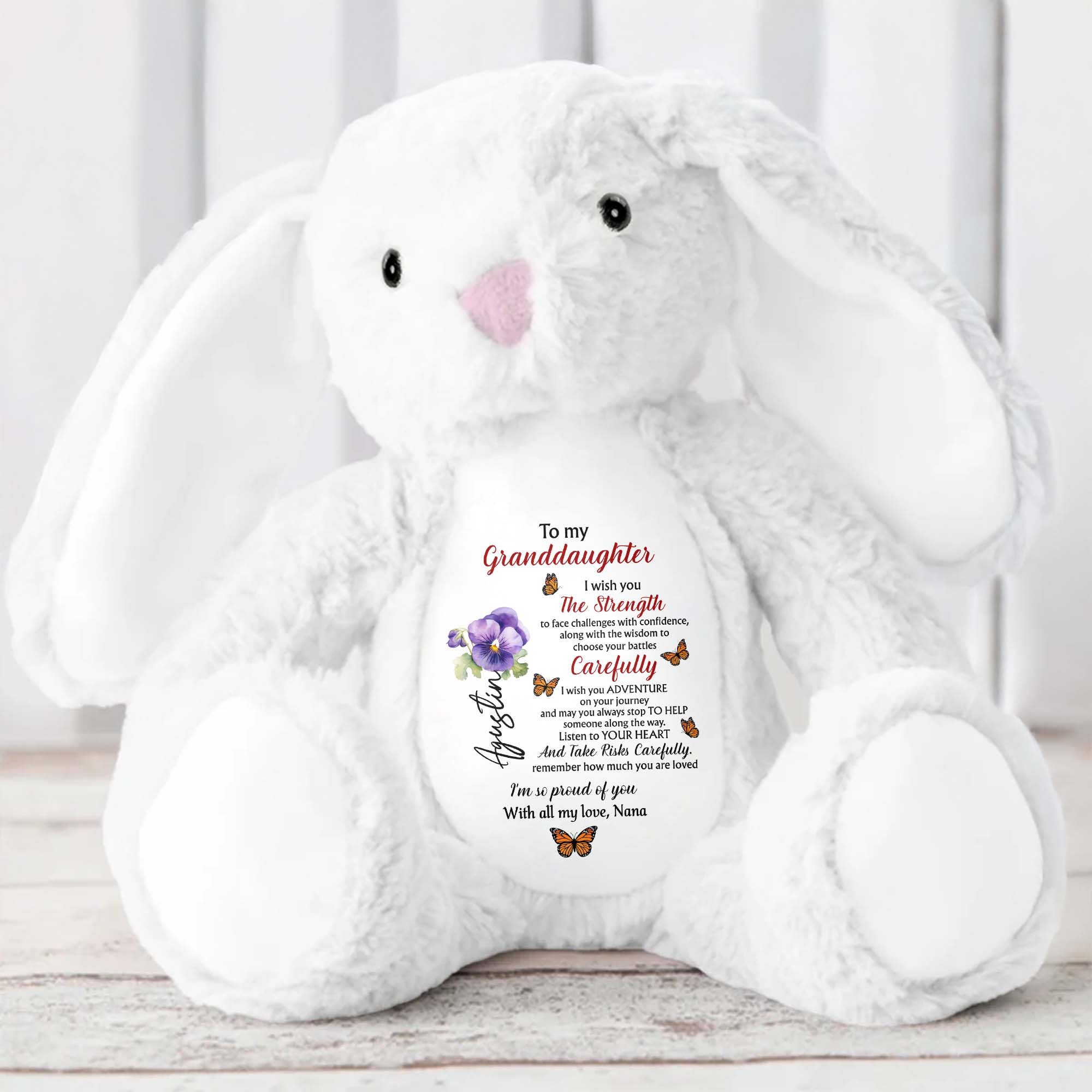To My Granddaughter, I Wish You The Strength, Flowers and Butterflies - Personalized Stuffed Bunny - GDT060_BUN