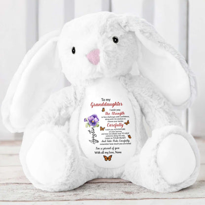 To My Granddaughter, I Wish You The Strength, Flowers and Butterflies - Personalized Stuffed Bunny - GDT060_BUN