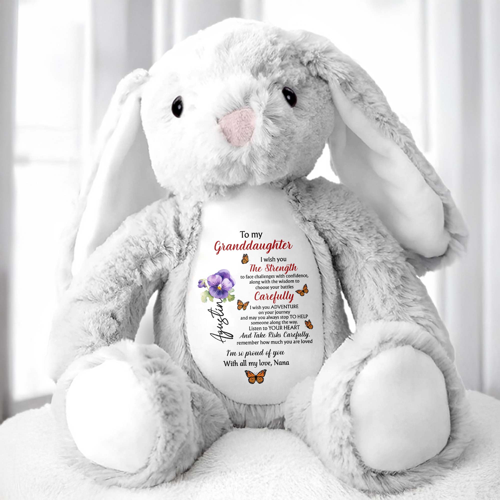 To My Granddaughter, I Wish You The Strength, Flowers and Butterflies - Personalized Stuffed Bunny - GDT060_BUN