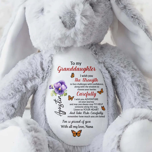 To My Granddaughter, I Wish You The Strength, Flowers and Butterflies - Personalized Stuffed Bunny - GDT060_BUN