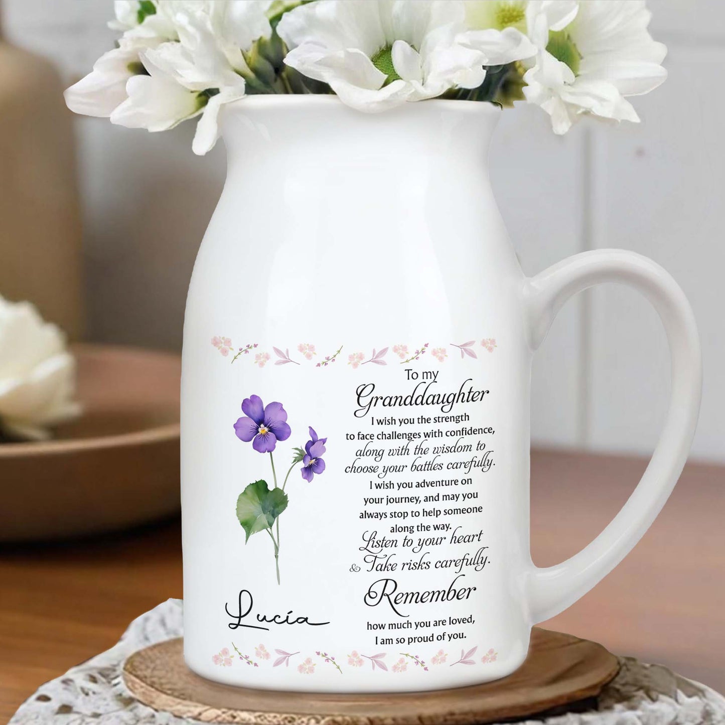 Love And Strength Granddaughter Floral Vase - Personalized Ceramic Flower Vase