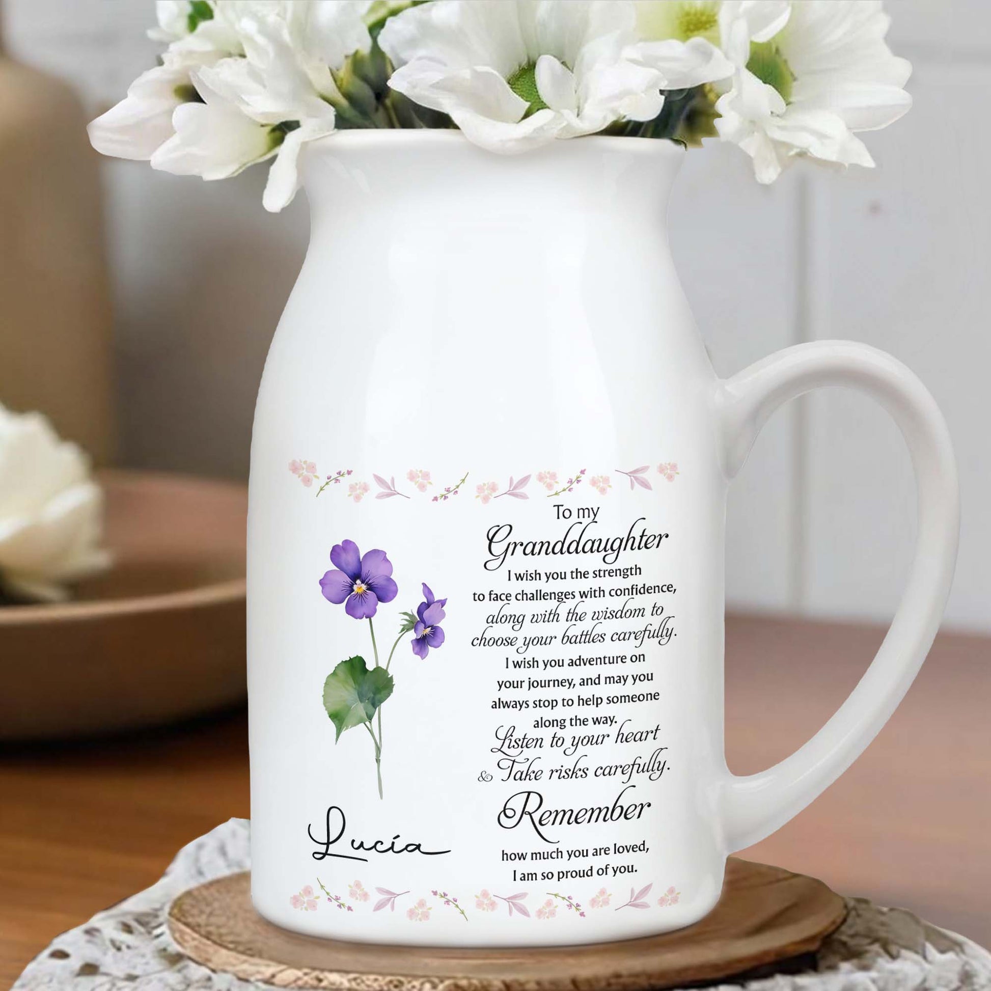 Love And Strength Granddaughter Floral Vase - Personalized Ceramic Flower Vase