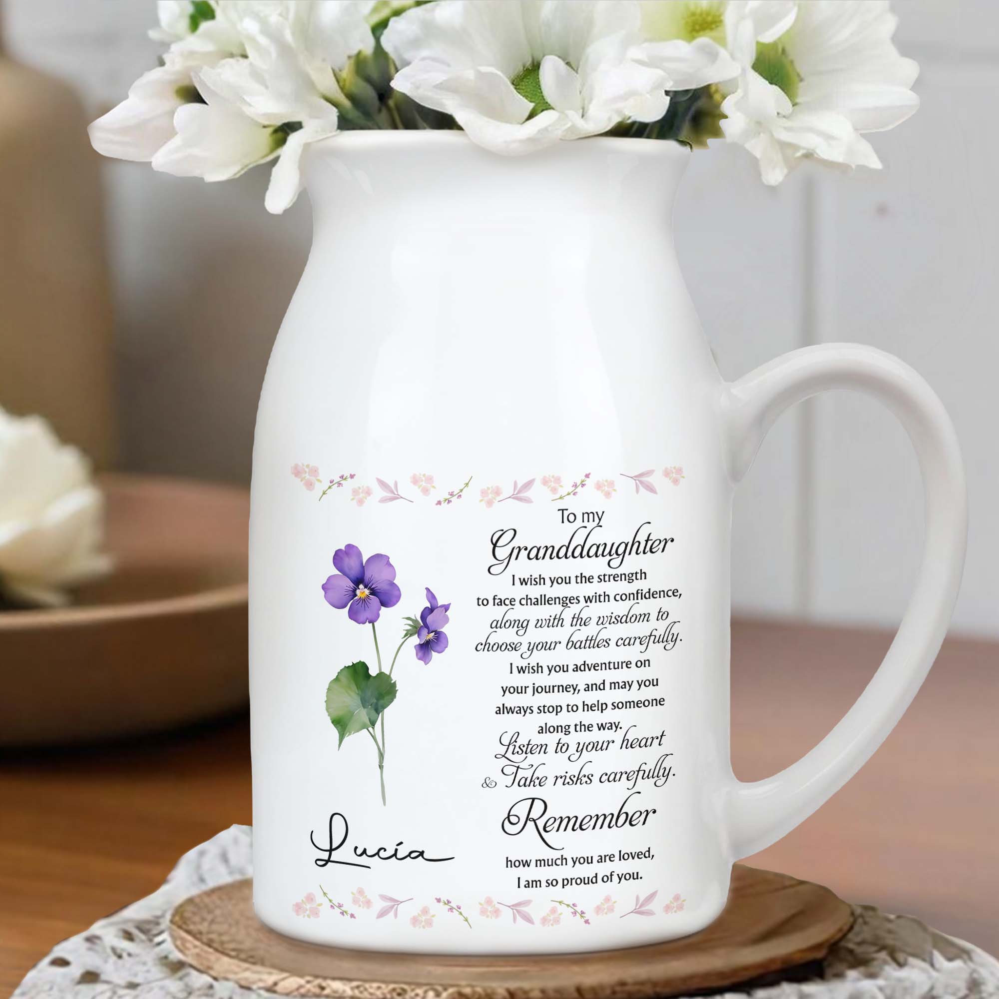 Love And Strength Granddaughter Floral Vase - Personalized Ceramic Flower Vase