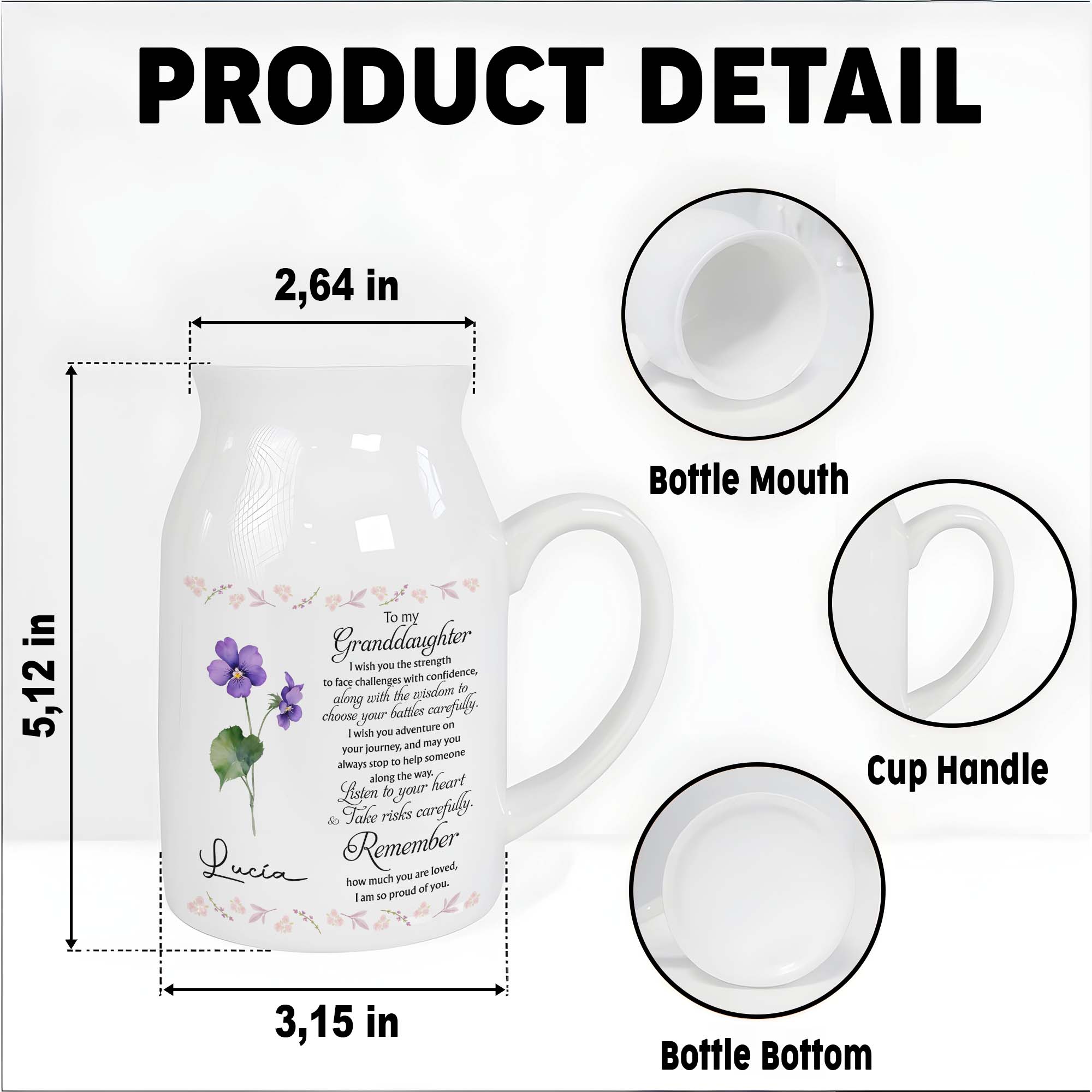 Love And Strength Granddaughter Floral Vase - Personalized Ceramic Flower Vase