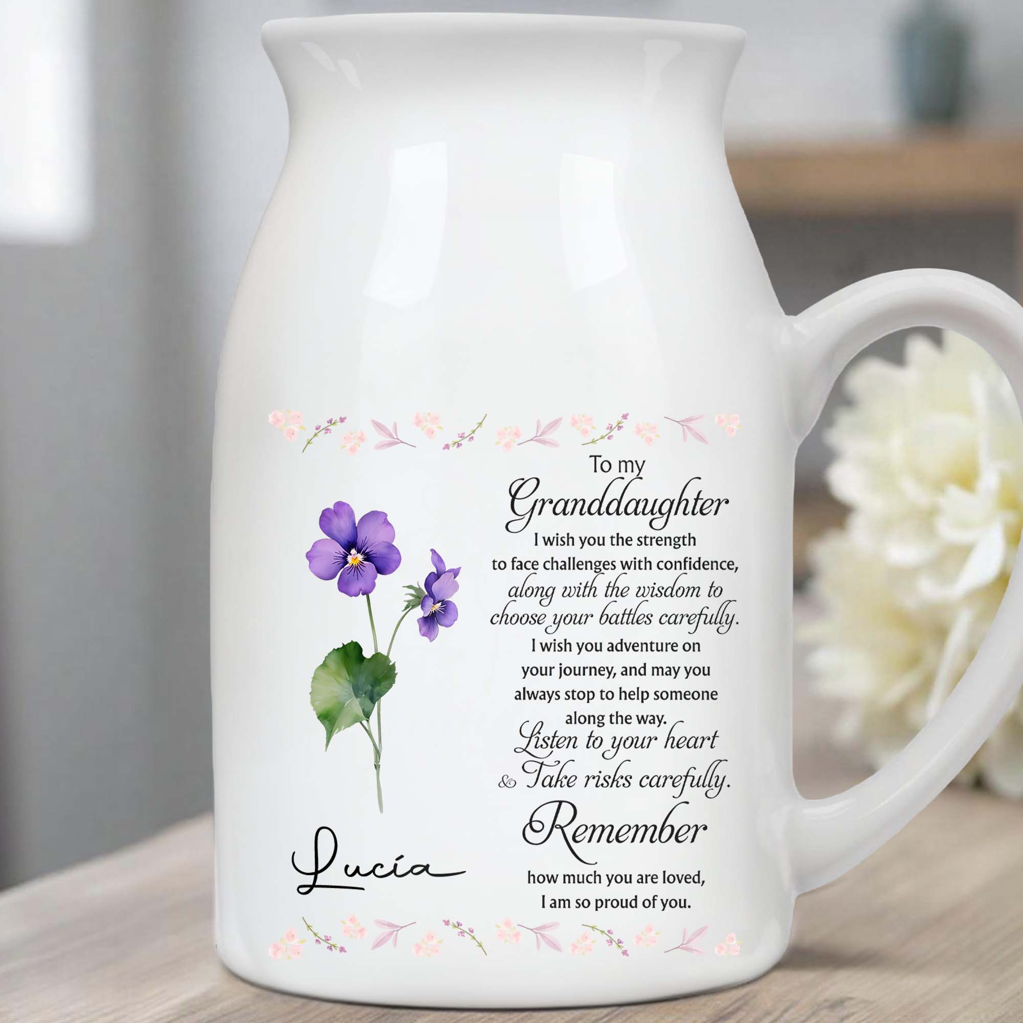 Love And Strength Granddaughter Floral Vase - Personalized Ceramic Flower Vase