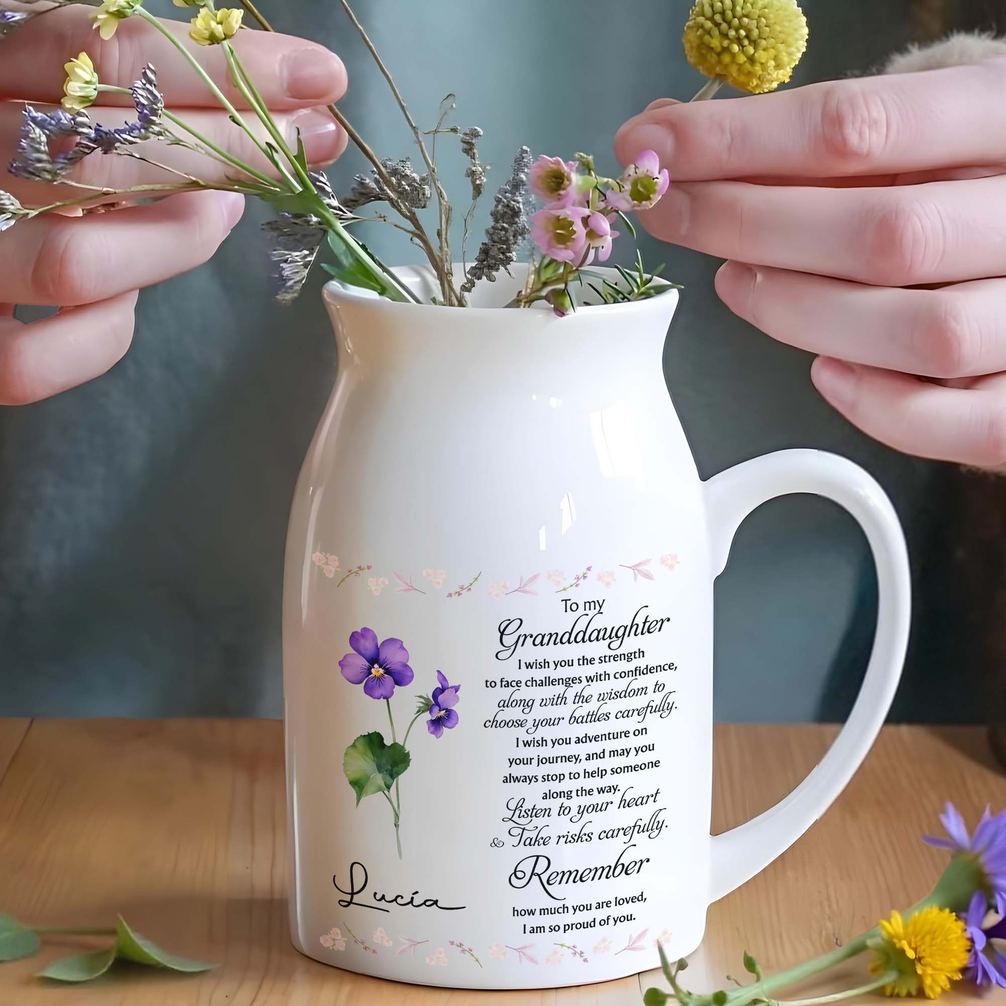 Love And Strength Granddaughter Floral Vase - Personalized Ceramic Flower Vase