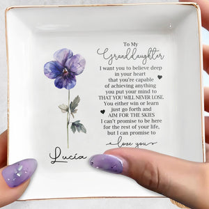 Granddaughter Encouragement Quote With Floral Design - Personalized Custom Jewelry Dish - GDT062_SCRD