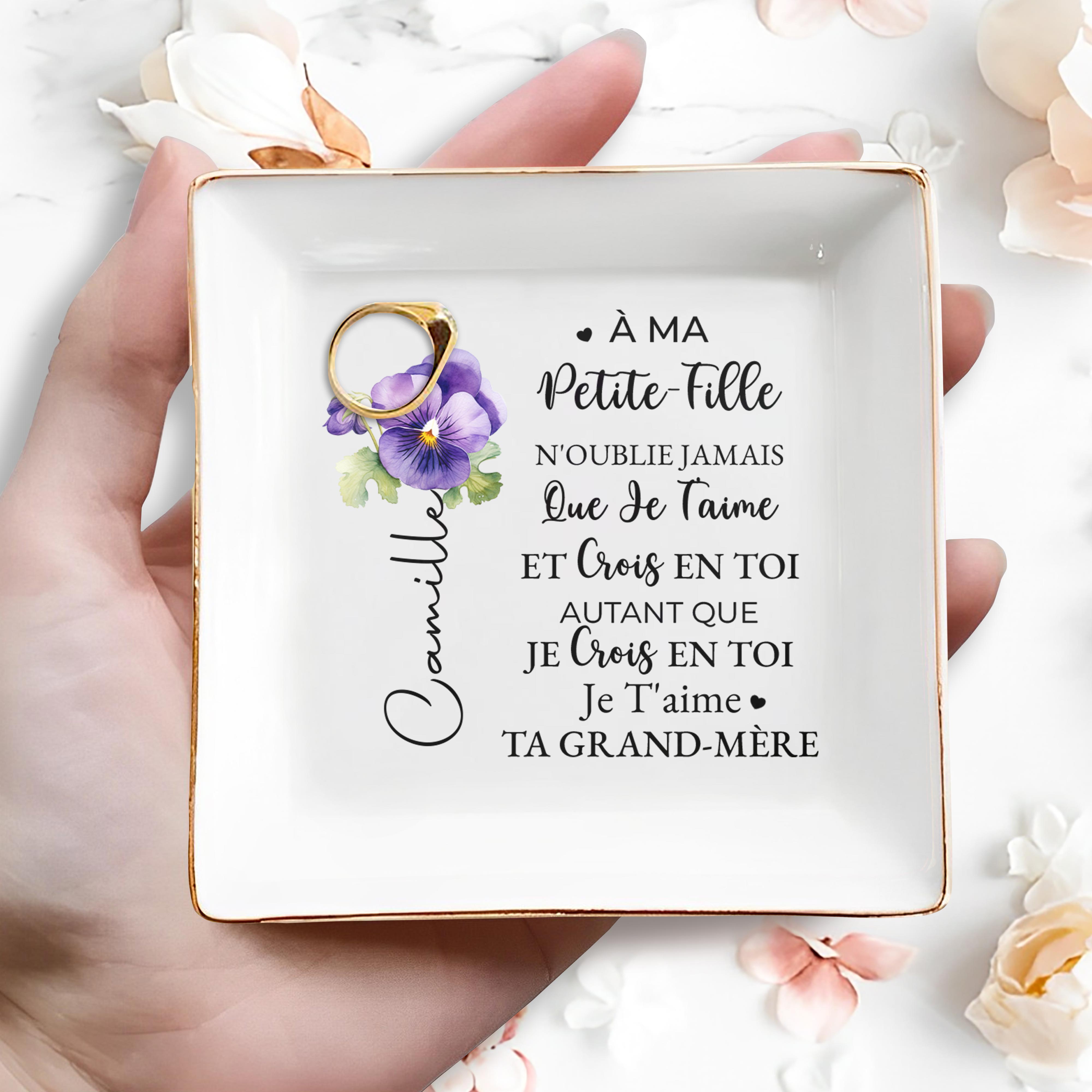 Believe In Yourself Violet Floral Dish - Personalized Custom Jewelry Dish - GDT063_SCRD