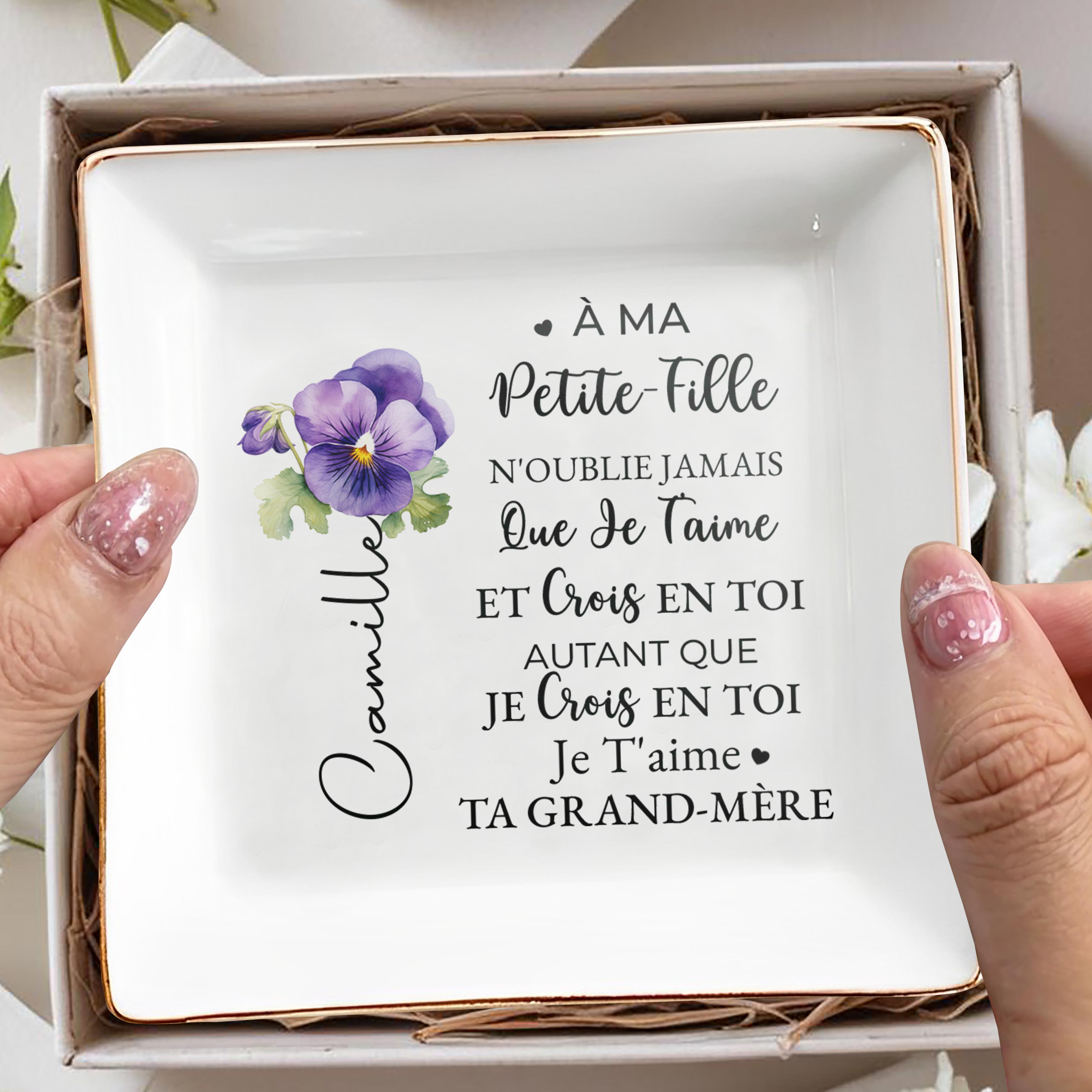 Believe In Yourself Violet Floral Dish - Personalized Custom Jewelry Dish - GDT063_SCRD