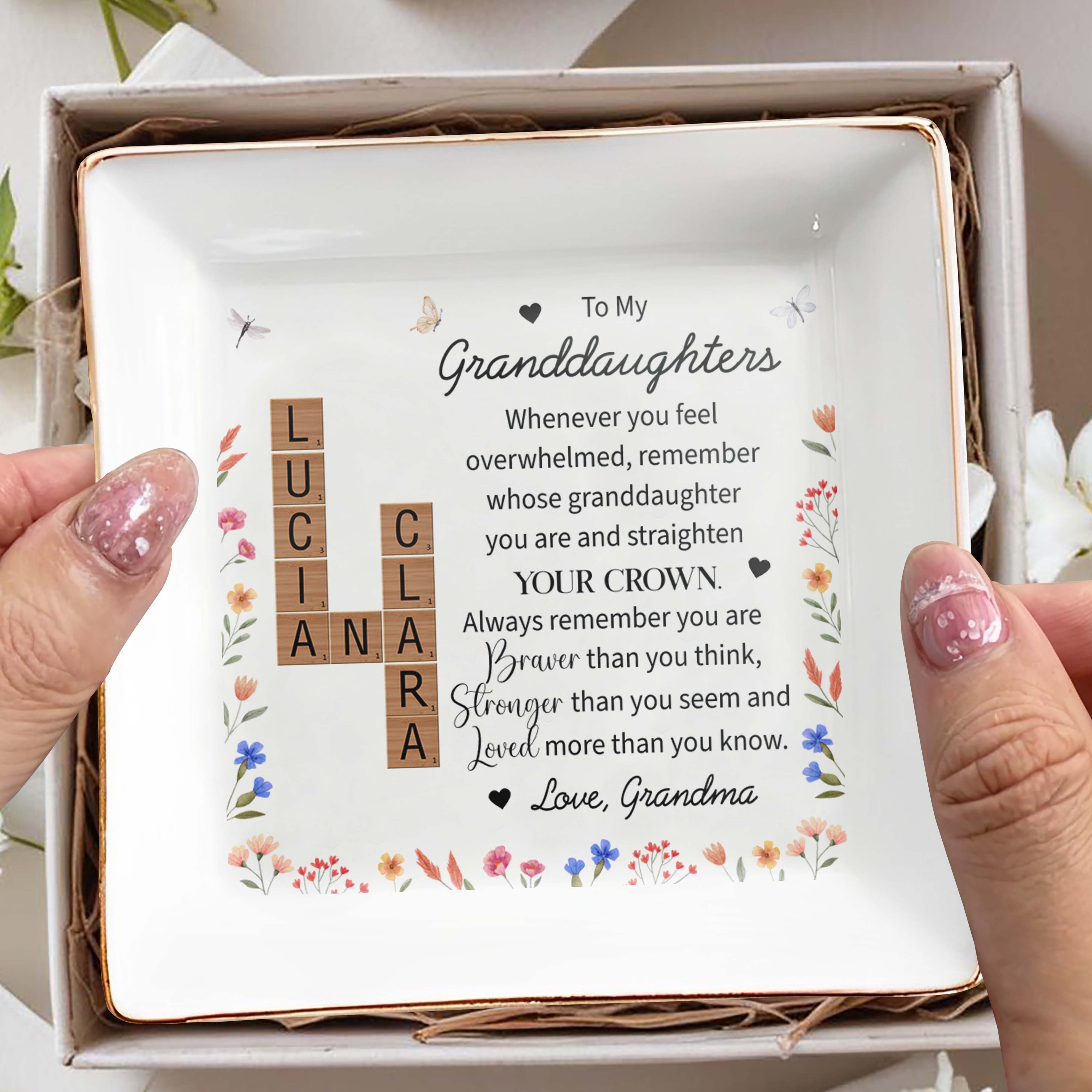 Straighten Your Crown Emotional Quote With Flowers - Personalized Custom Jewelry Dish - GDT070_SCRD