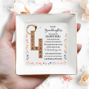 To My Granddaughters, Forever Connected Hearts With Flowers - Personalized Custom Jewelry Dish - GDT073_SCRD