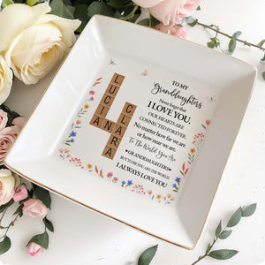 To My Granddaughters, Forever Connected Hearts With Flowers - Personalized Custom Jewelry Dish - GDT073_SCRD