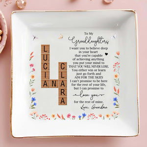 Inspirational Message for Granddaughter with Floral Design - Personalized Custom Jewelry Dish - GDT074_SCRD
