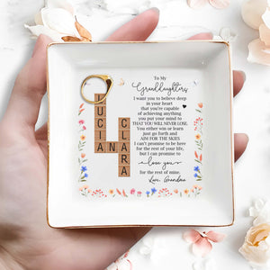 Inspirational Message for Granddaughter with Floral Design - Personalized Custom Jewelry Dish - GDT074_SCRD