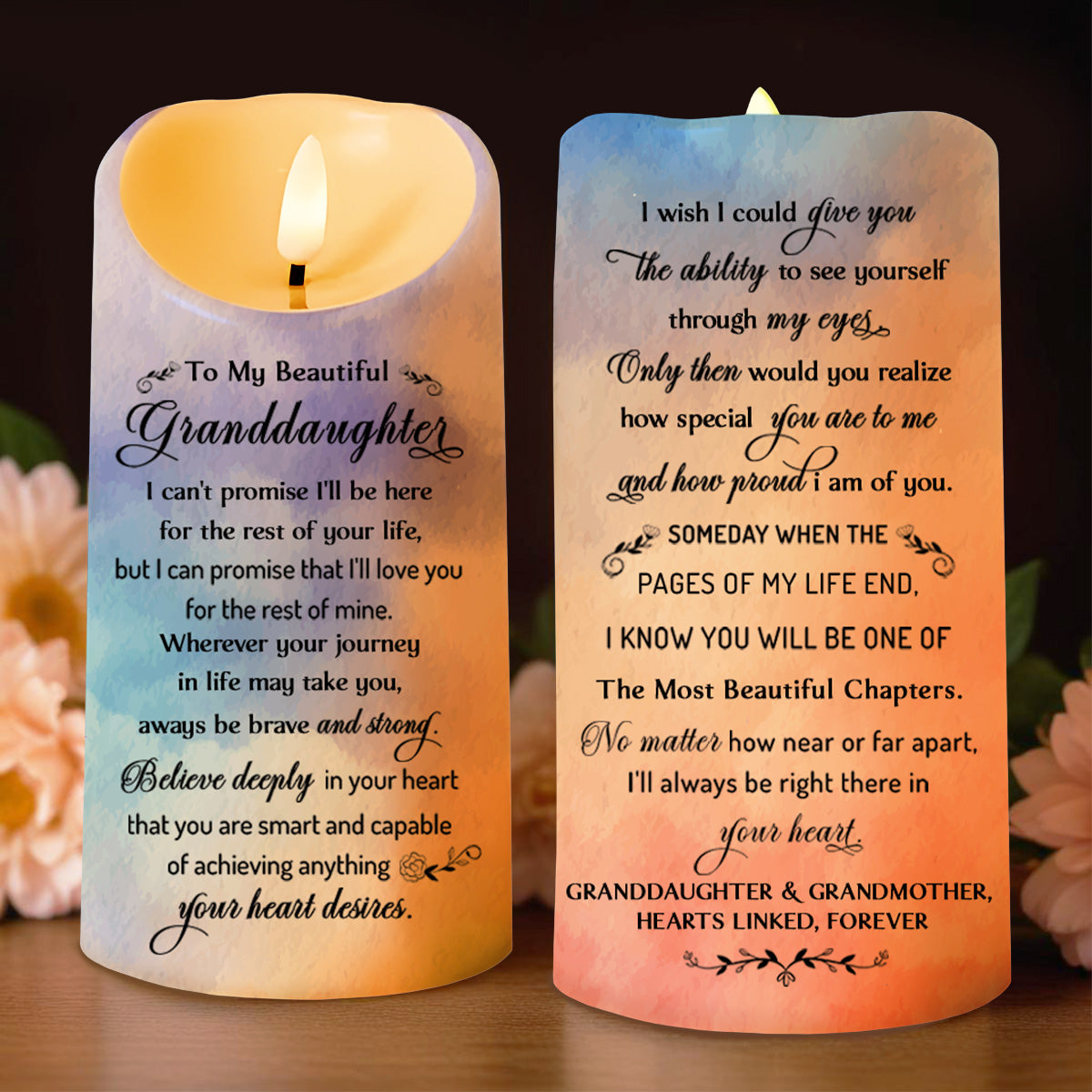 Believe Deeply In Heart's Desires Floral Heart Design - Personalized Custom LED Candle - GDT075_LECA