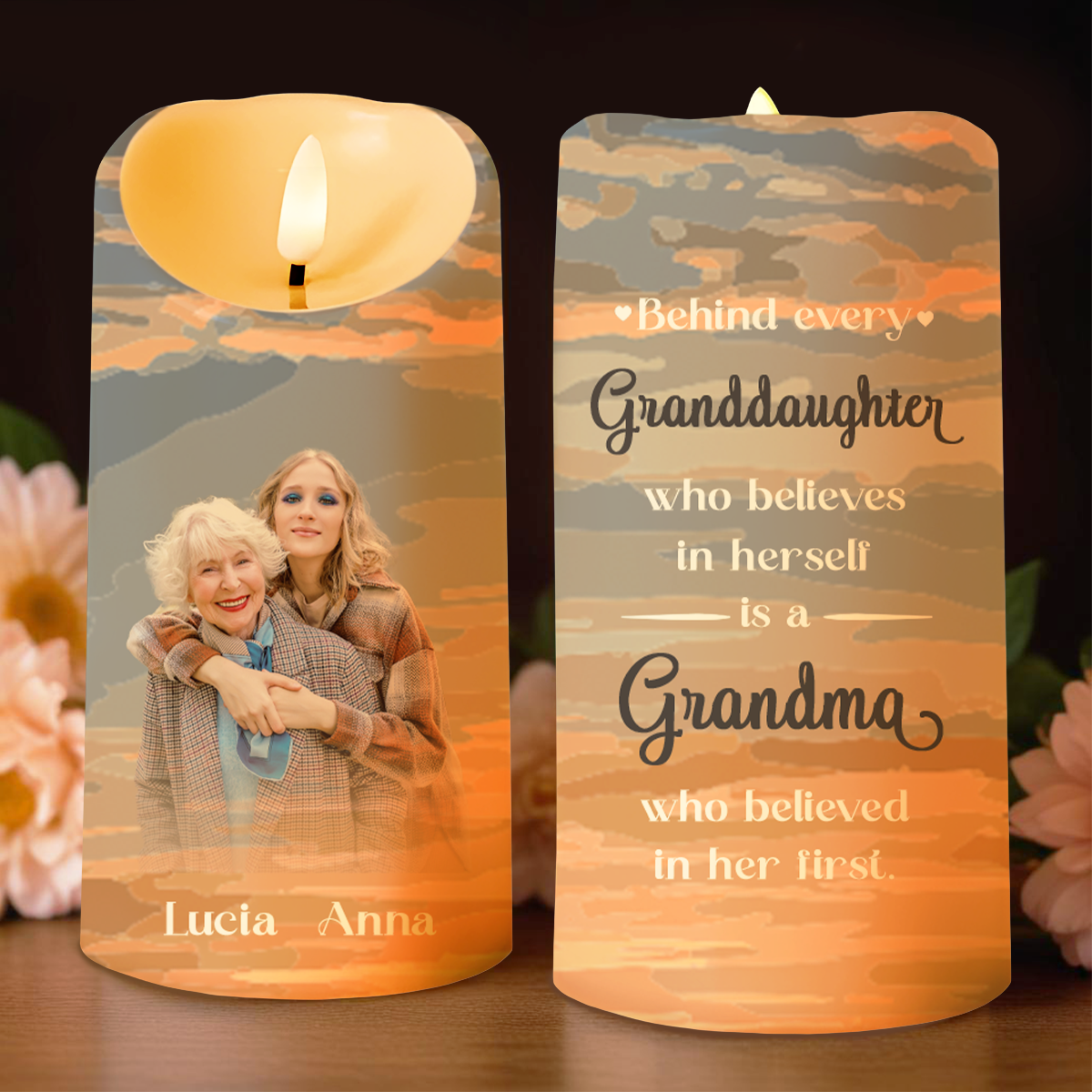 Granddaughter And Grandma Belief Inspiring Quote With Clouds - Personalized Custom LED Candle - GDT077_LECA