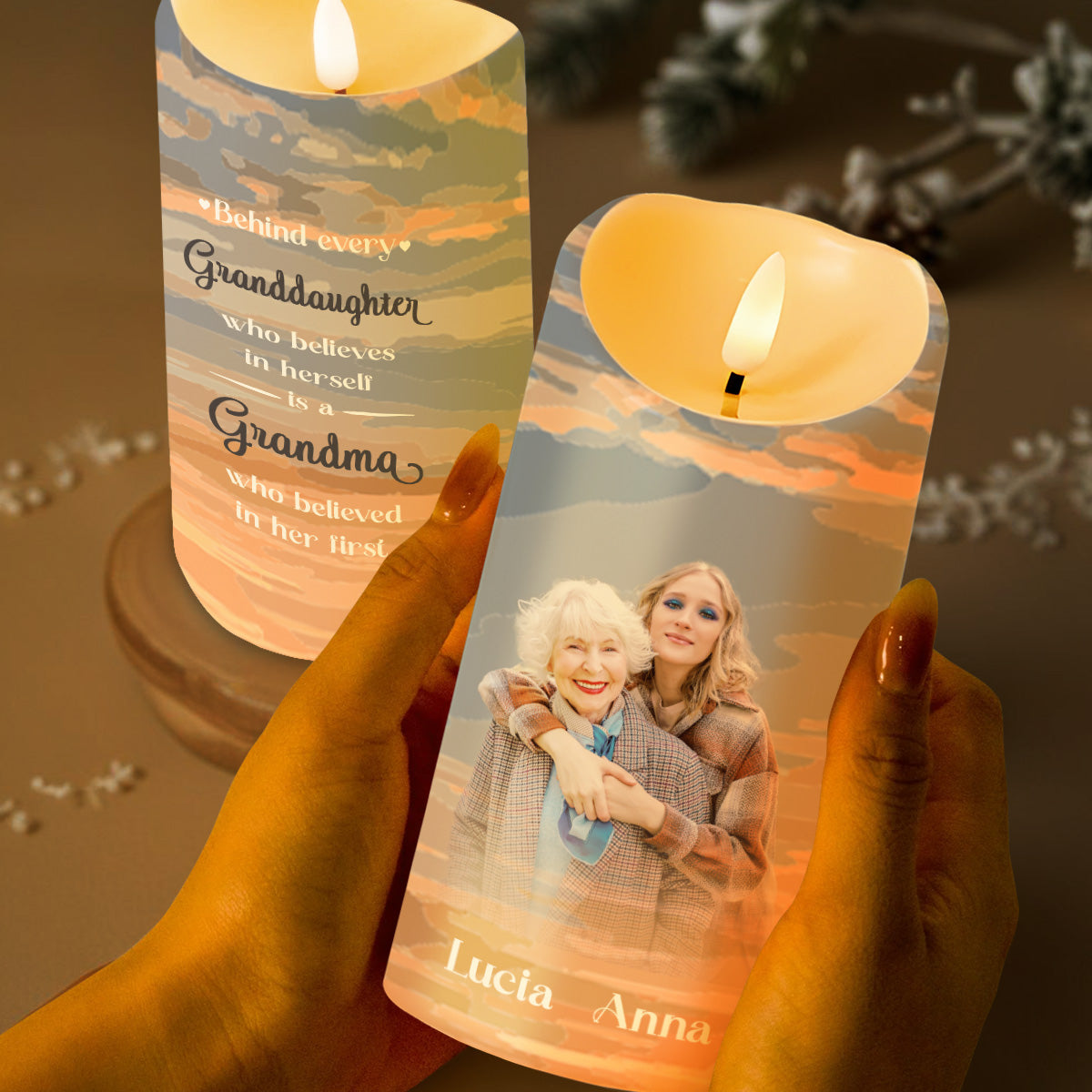 Granddaughter And Grandma Belief Inspiring Quote With Clouds - Personalized Custom LED Candle - GDT077_LECA