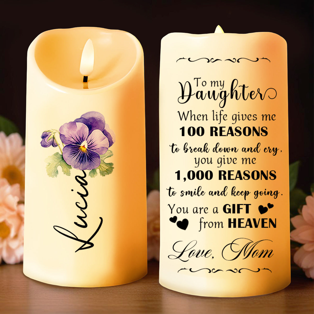 Gift From Heaven, Reasons To Smile Floral Design - Personalized Custom LED Candle - GDT079_LECA