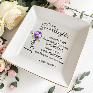 To My Granddaughter Special Love Pansy Flower Design - Personalized Custom Jewelry Dish - GDT087_SCRD