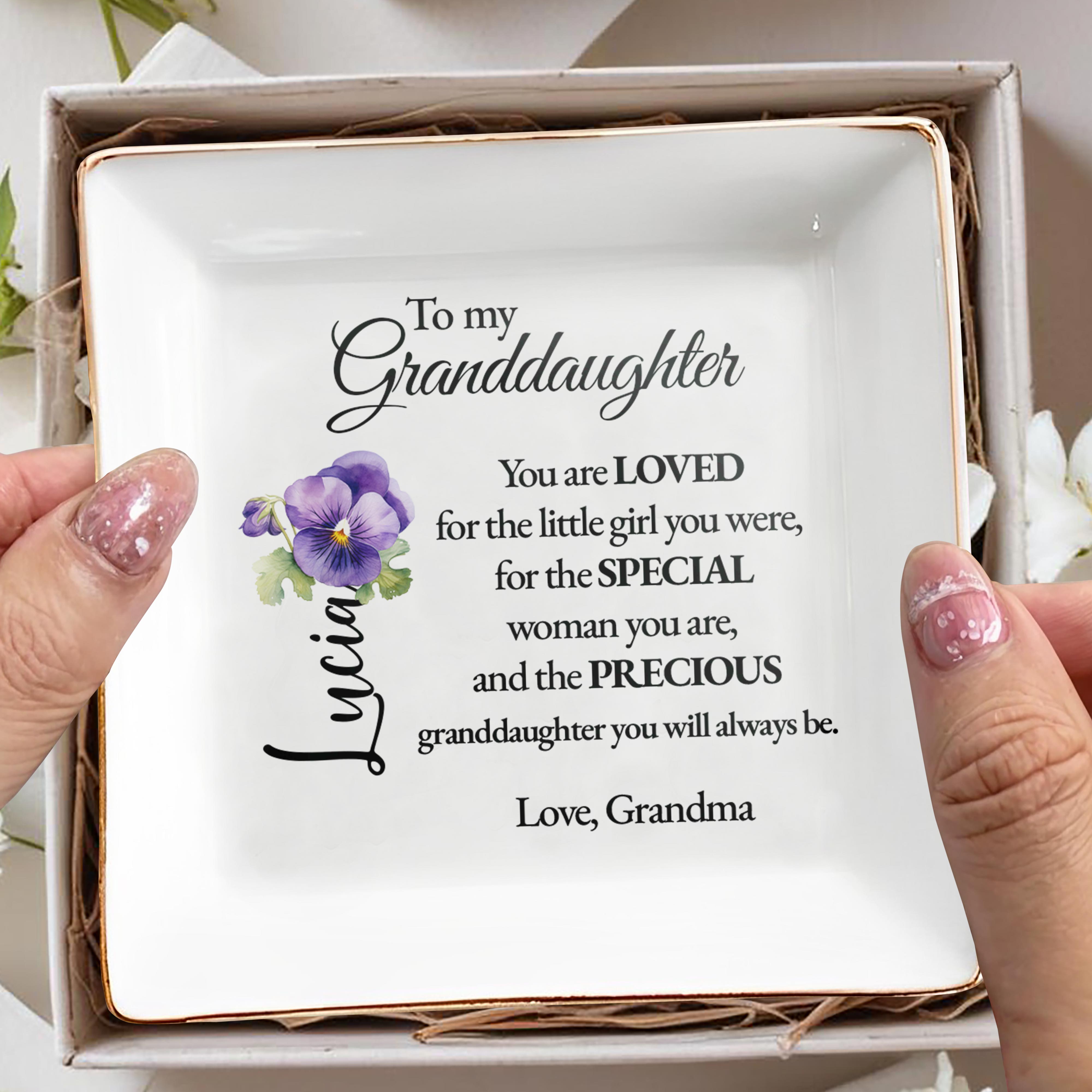 To My Granddaughter Special Love Pansy Flower Design - Personalized Custom Jewelry Dish - GDT087_SCRD