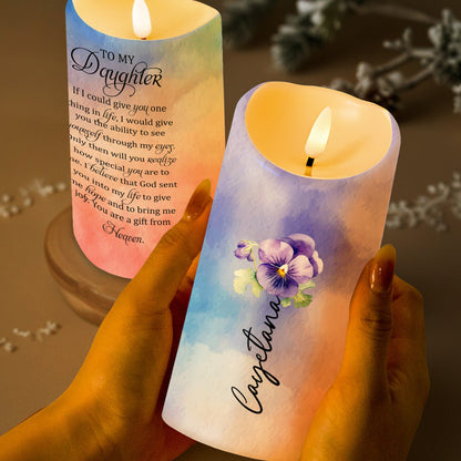 Gift From Heaven Pansy Flower, Custom Decorative Message - Personalized Custom LED Candle - GDT101_LECA