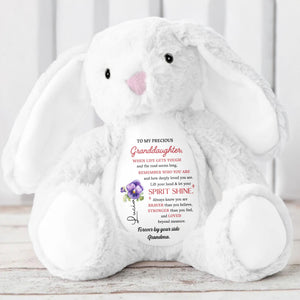 To My Precious Granddaughter, When Life Gets Tough And The Road Seems Long, Remember Who You Are, Bunny and Flowers - Personalized Stuffed Bunny - GDT102_BUN