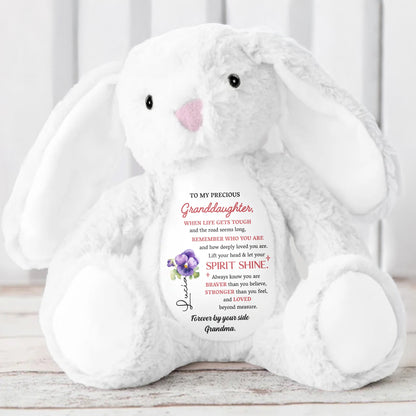 To My Precious Granddaughter, When Life Gets Tough And The Road Seems Long, Remember Who You Are, Bunny and Flowers - Personalized Stuffed Bunny - GDT102_BUN