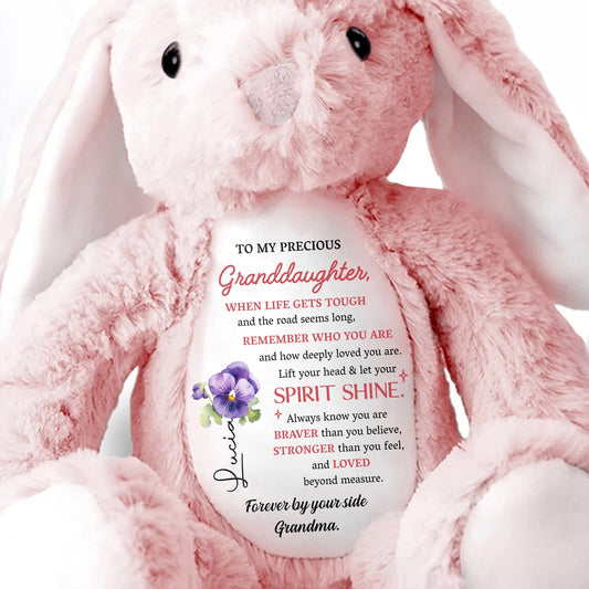To My Precious Granddaughter, When Life Gets Tough And The Road Seems Long, Remember Who You Are, Bunny and Flowers - Personalized Stuffed Bunny - GDT102_BUN