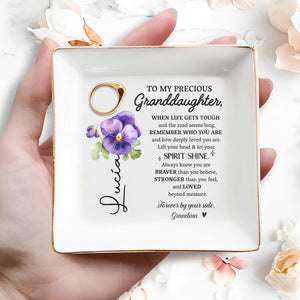 Precious Granddaughter, Remember Who You Are With Pansy Flower - Personalized Custom Jewelry Dish - GDT102_SCRD