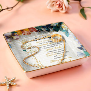 To My Beautiful Granddaughter, Flowers And Butterflies - Personalized Custom Jewelry Dish, Ceramic Dish, Square Shape - GDT102_SCRF