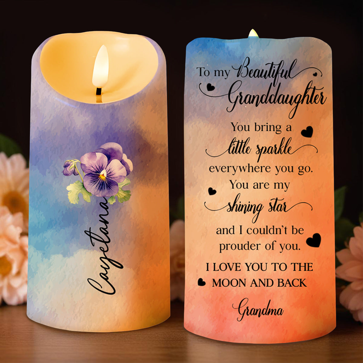 Shining Star, Sparkle Everywhere, Love To The Moon And Back - Personalized Custom LED Candle - GDT104_LECA