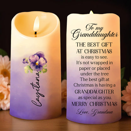 Special Christmas Gift For Granddaughter With Beautiful Flowers - Personalized Custom LED Candle - GDT107_LECA