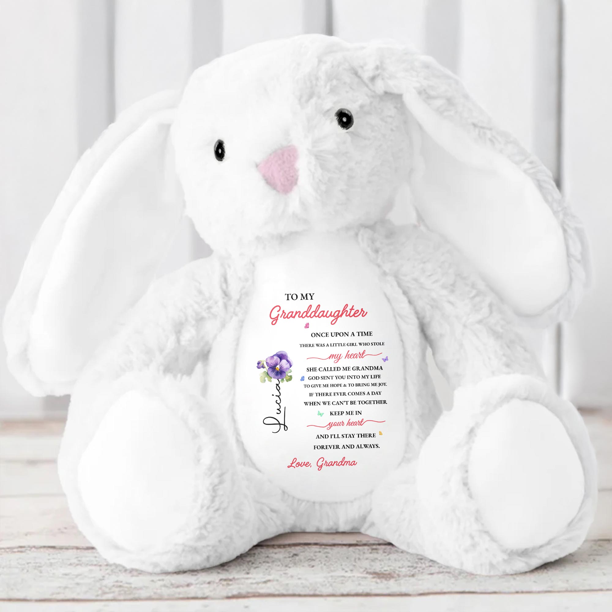 To My Granddaughter, Once Upon A Time, Bunny And Flowers - Personalized Stuffed Bunny - GDT108_BUN