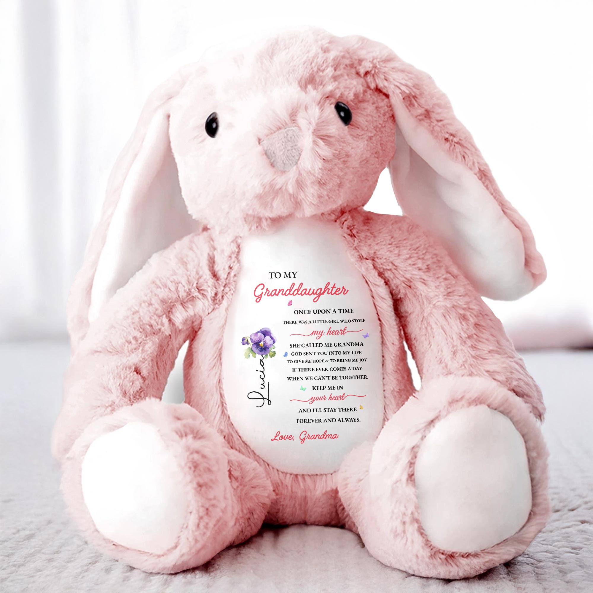 To My Granddaughter, Once Upon A Time, Bunny And Flowers - Personalized Stuffed Bunny - GDT108_BUN