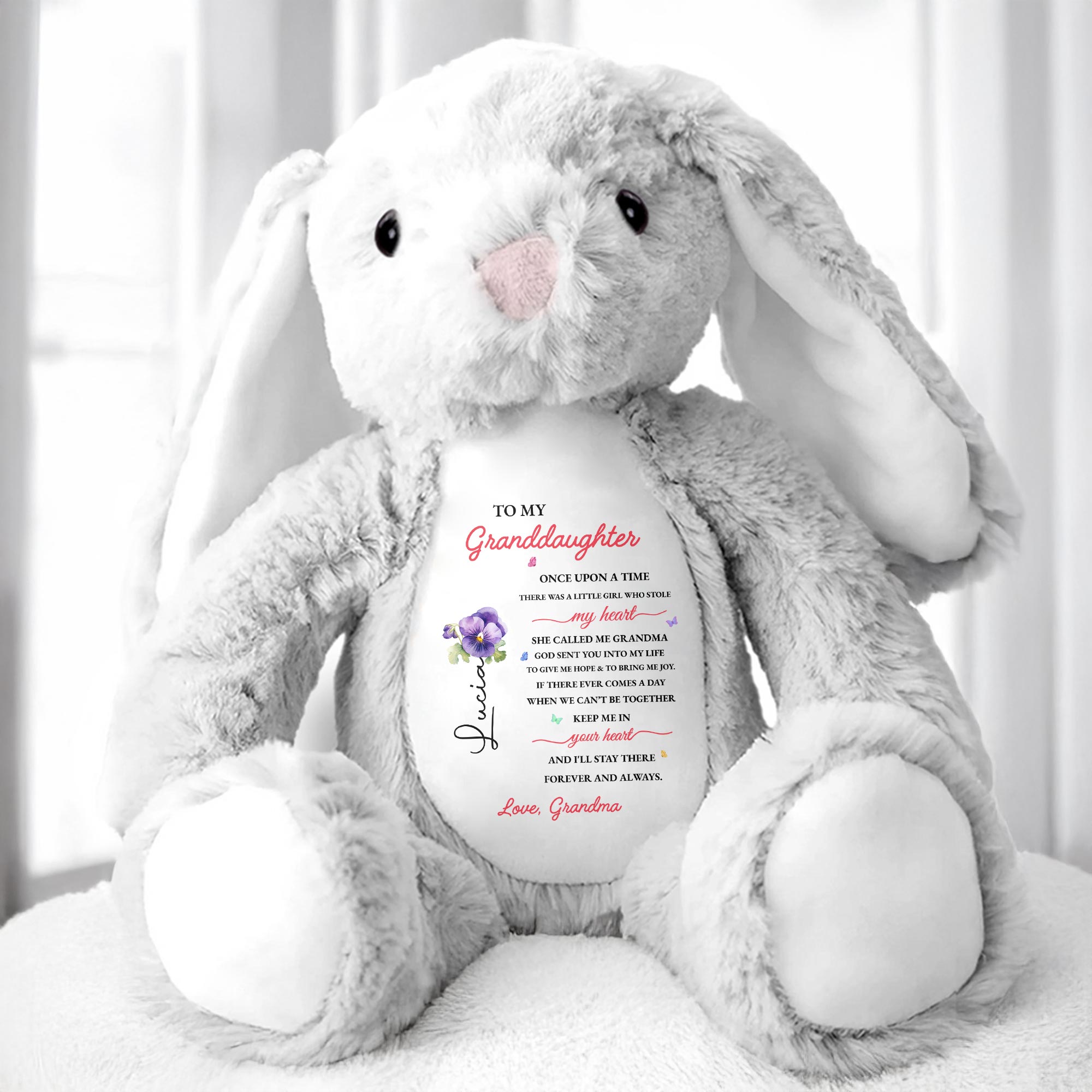 To My Granddaughter, Once Upon A Time, Bunny And Flowers - Personalized Stuffed Bunny - GDT108_BUN